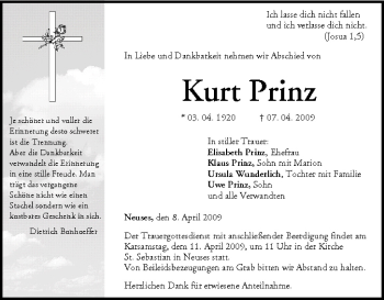 Anzeige von Kurt Prinz von MGO
