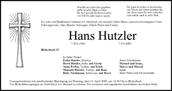 Anzeige von Hans Hutzler von MGO
