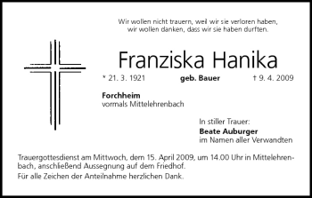 Anzeige von Franziska Hanika von MGO