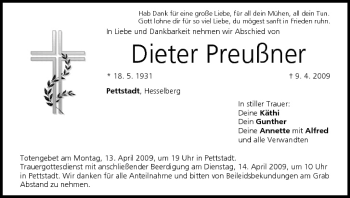 Anzeige von Dieter Preußner von MGO