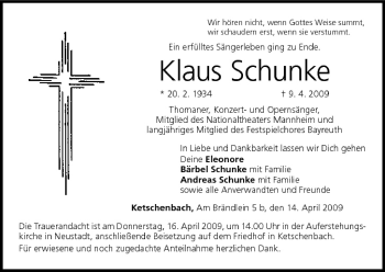 Anzeige von Klaus Schunke von MGO