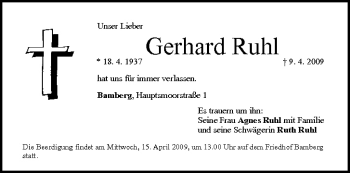 Anzeige von Gerhard Ruhl von MGO