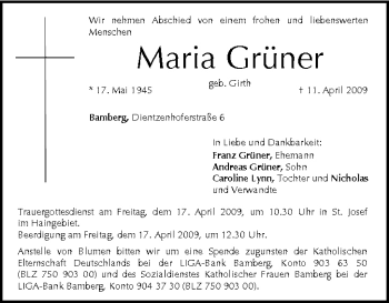 Anzeige von Maria Grüner von MGO