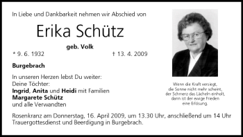 Anzeige von Erika Schütz von MGO