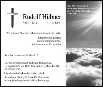 Anzeige von Rudolf Hübner von MGO