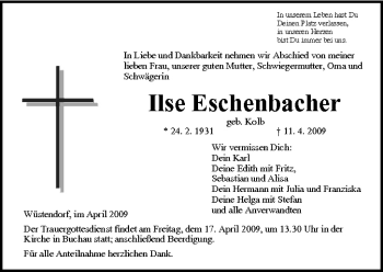 Anzeige von Ilse Eschenbacher von MGO