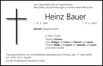 Anzeige von Heinz Bauer von MGO