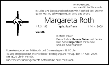 Anzeige von Margareta Roth von MGO