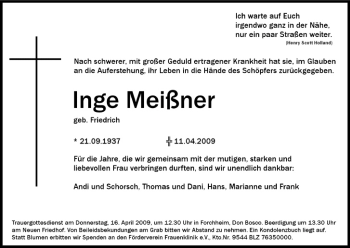 Anzeige von Inge Meißner von MGO
