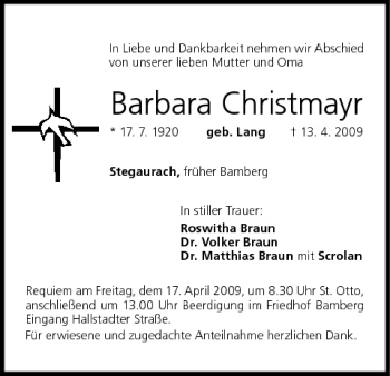 Anzeige von Barbara Christmayr von MGO