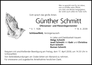 Anzeige von Günther Schmitt von MGO