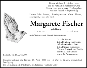 Anzeige von Margarete Fischer von MGO