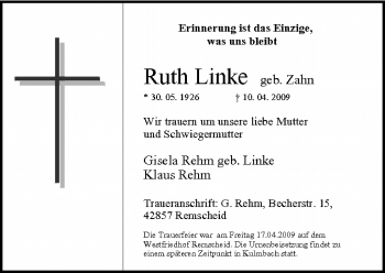 Anzeige von Ruth Linke von MGO