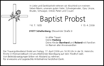Anzeige von Baptist Probst von MGO