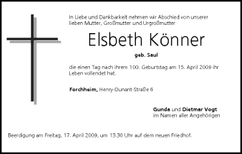 Anzeige von Elsbeth Könner von MGO