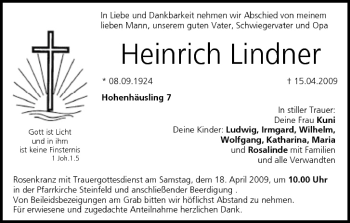 Anzeige von Heinrich Lindner von MGO
