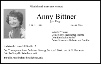 Anzeige von Anny Bittner von MGO