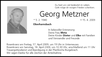 Anzeige von Georg Metzner von MGO