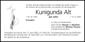 Anzeige von Kunigunda Alt von MGO