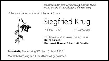 Anzeige von Siegfried Krug von MGO