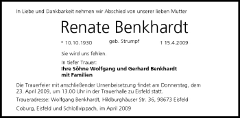 Anzeige von Renate Benkhardt von MGO