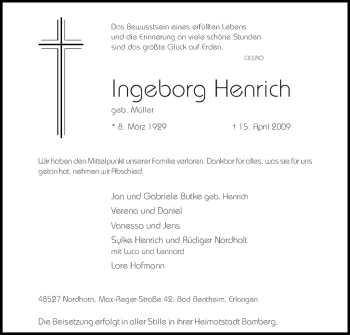 Anzeige von Ingeborg Henrich von MGO