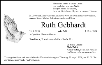 Anzeige von Ruth Gebhardt von MGO