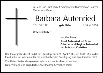 Anzeige von Barbara Autenried von MGO