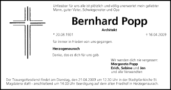 Anzeige von Bernhard Popp von MGO