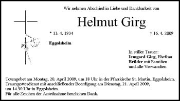 Anzeige von Helmut Girg von MGO