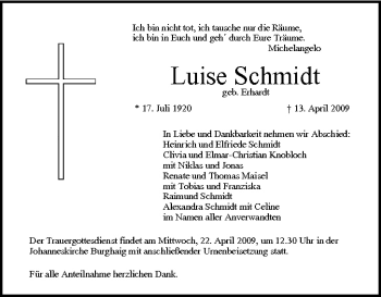 Anzeige von Luise Schmidt von MGO