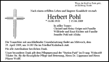Anzeige von Herbert Pohl von MGO
