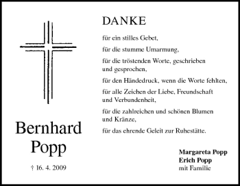 Anzeige von Bernhard Popp von MGO