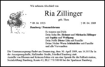 Anzeige von Ria Zillinger von MGO