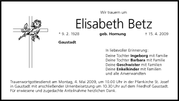 Anzeige von Elisabeth Betz von MGO