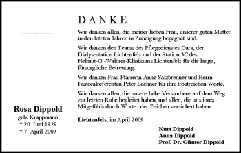 Anzeige von Rosa Dippold von MGO