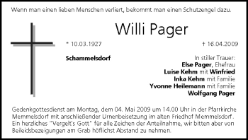 Anzeige von Willi Pager von MGO