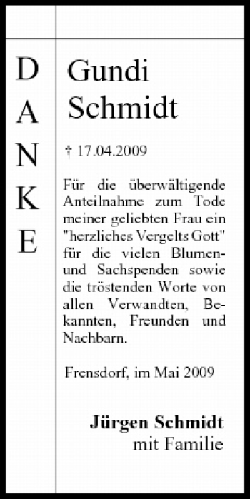 Anzeige von Gundi Schmidt von MGO