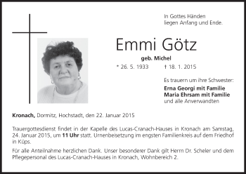 Anzeige von Emmi Götz von MGO