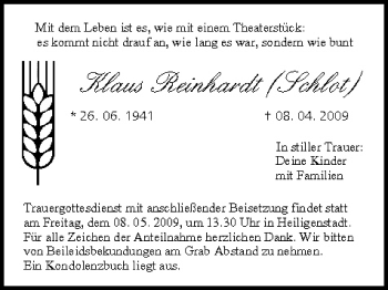Anzeige von Klaus Reinhard von MGO