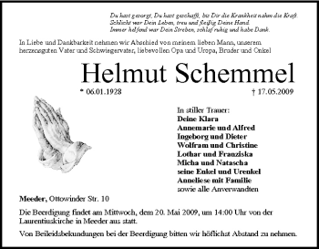 Anzeige von Helmut Schemmel von MGO