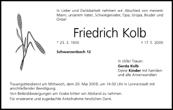 Anzeige von Friedrich Kolb von MGO