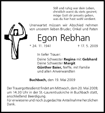 Anzeige von Egon Rebhan von MGO