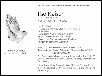 Anzeige von Ilse Kaiser von MGO