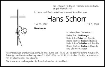 Anzeige von Hans Schorr von MGO