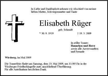 Anzeige von Elisabeth Rüger von MGO
