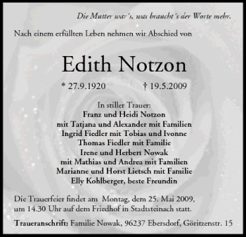 Anzeige von Edith Notzon von MGO