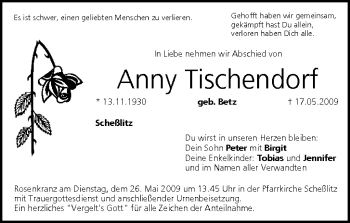 Anzeige von Anny Tischendorf von MGO