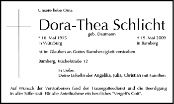 Anzeige von Dora-Thea Schlicht von MGO