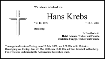 Anzeige von Hans Krebs von MGO